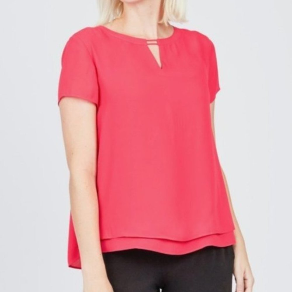 Ava Blouse Double Layer Keyhole PINK SZ Large - EUC